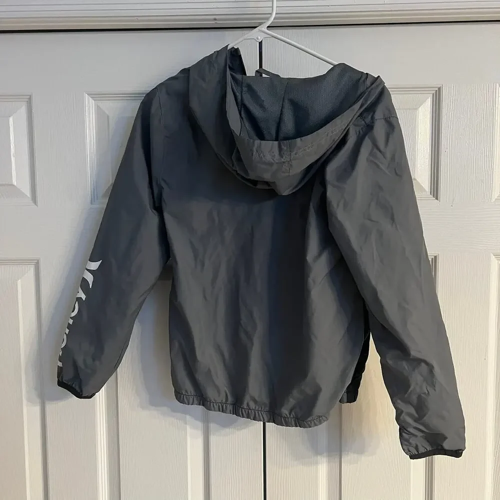 Hurley Jacket Youth Large Logo Light Weight Zip‎ up Wind Breaker Gray Black